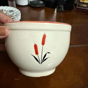 Sears Cream Ceramic Bowl with Red and Black Design